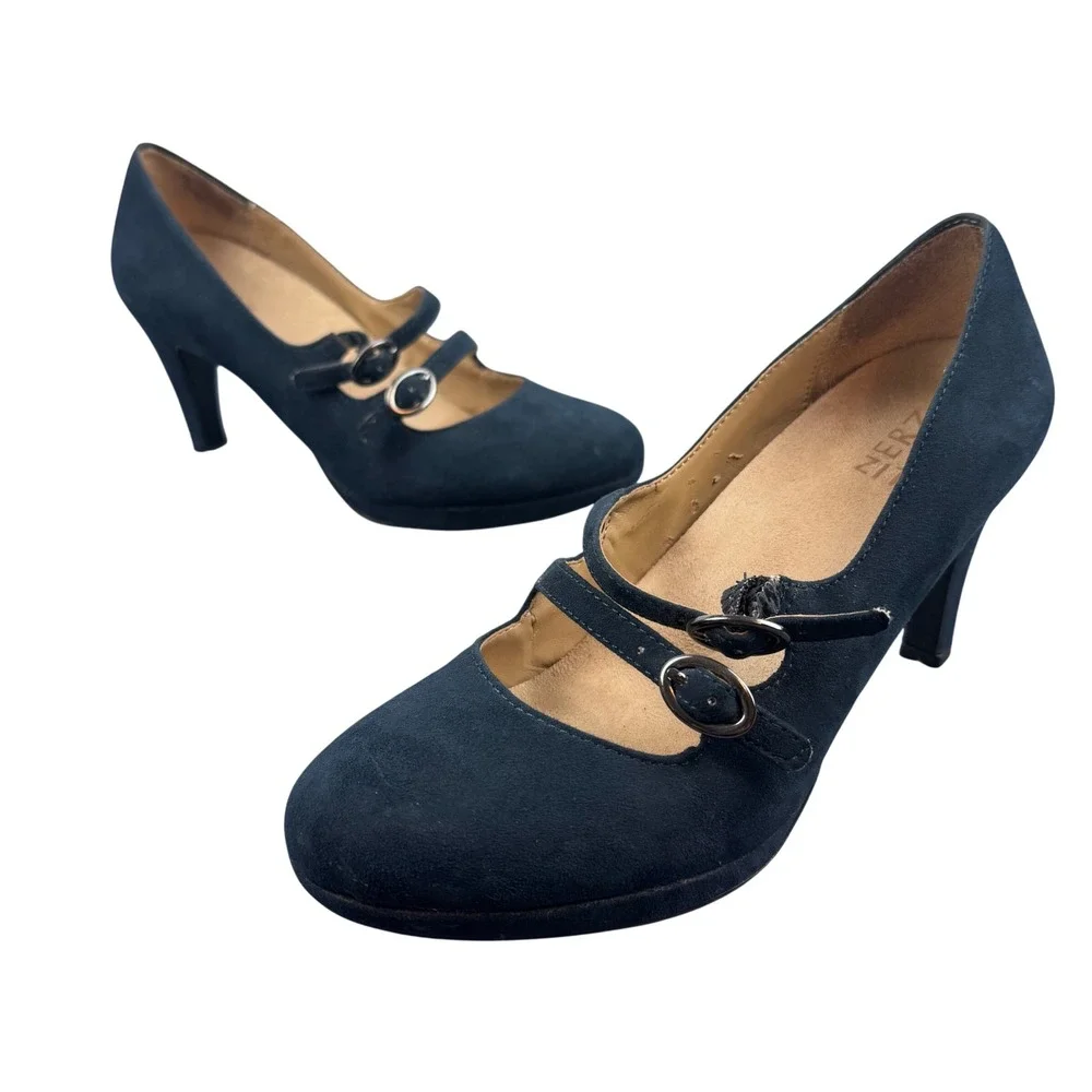Naturalizer Prudence Pump Women 7.5M Navy Blue Double Mary Jane Strap Heels